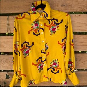 70’s Vibrant Yellow Patterned Button-Up Shirt